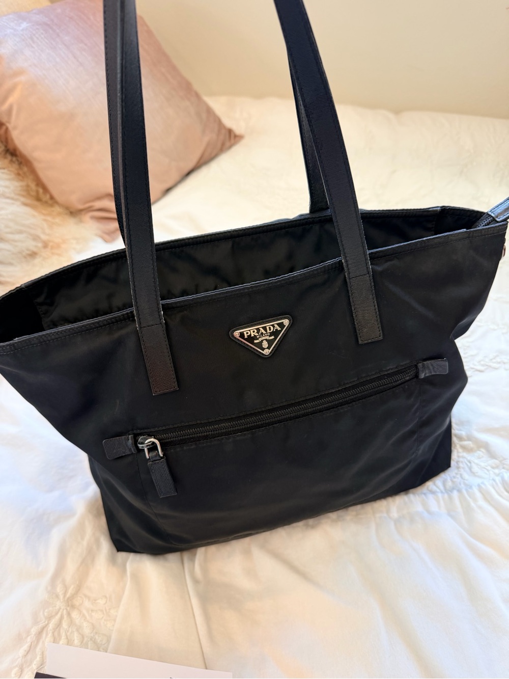 Prada Black Nylon Tote with Silver Logo